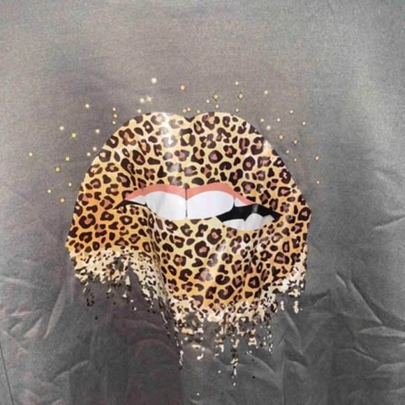 Casual Gray Pullover Leopard Mouth Print Oversized Sweatshirt TOP - Picture 6 of 6
